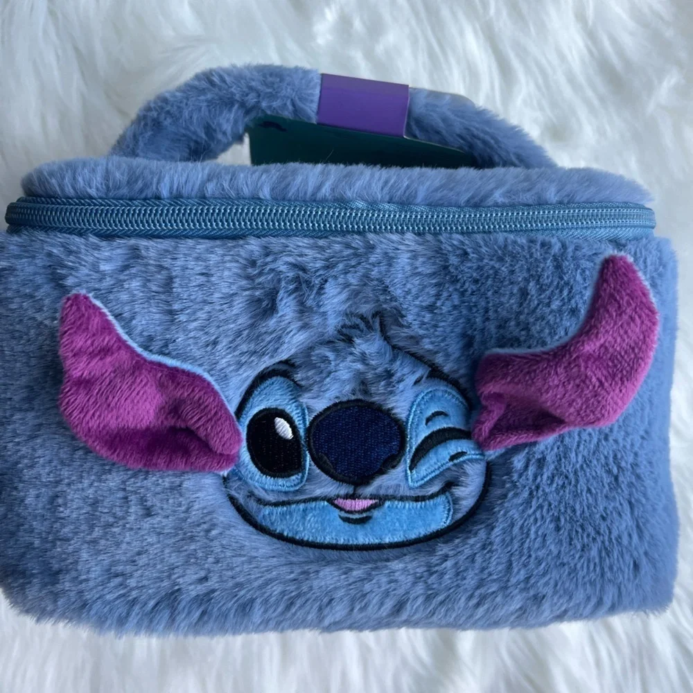 🆕 Disney Stitch Fluffy Blue Travel Cosmetic Bag Unisex Adults